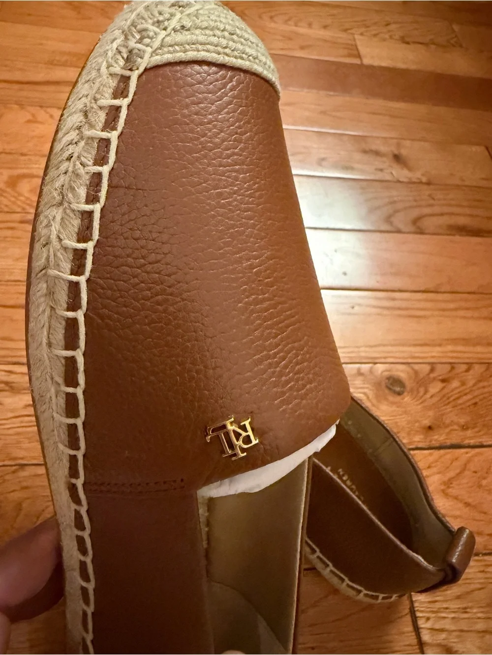 Ralph Lauren Women’s Espadrille Slip-On Shoes Brown Leather Look Size 9 NWOB